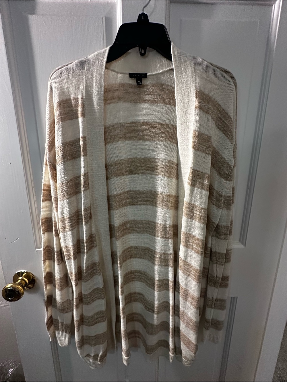 Talbots Striped Open-Front Women’s Cardigan Sweater - Cream & Brown
